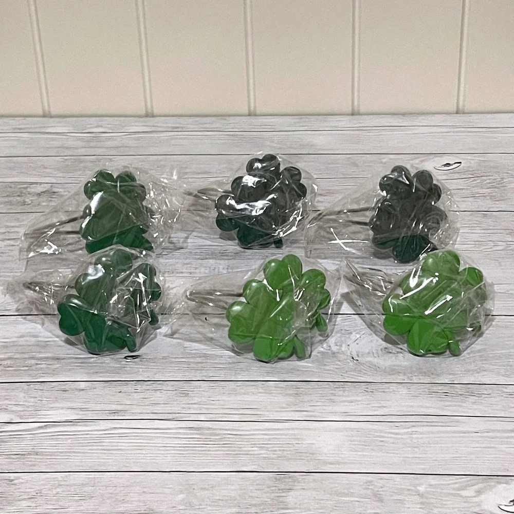 Set of 12 Shamrock Shower Curtain Hooks St Patricks Day Green Clover Rings